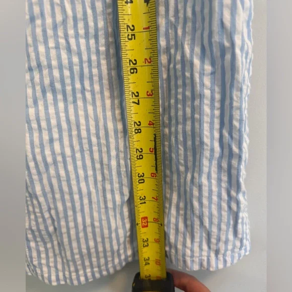 Song of Style Blue White Seersucker Stripe Floral Embroidery Mini Dress Small - Picture 8 of 9